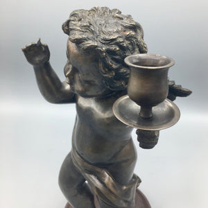 Large Antique Bronze Cherub with Arrow and Candleholder Statue Antique 