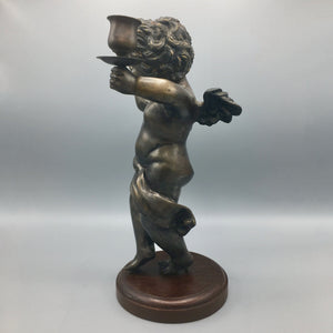 Large Antique Bronze Cherub with Arrow and Candleholder Statue Antique 