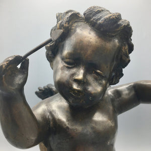 Large Antique Bronze Cherub with Arrow and Candleholder Statue Antique 