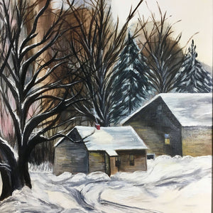 Large Painting of Winter Scene by Fred Trimble 1987 Painting Vintage 