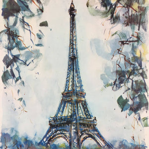 Mid Century Aquatint Print of Eiffel Tower after Marius Girard Print Vintage 