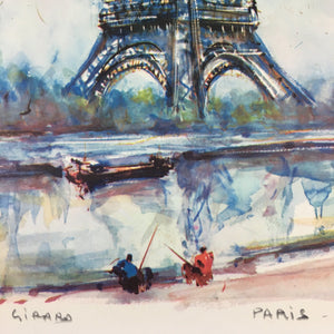 Mid Century Aquatint Print of Eiffel Tower after Marius Girard Print Vintage 