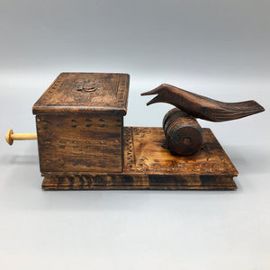 Mid Century Carved Wood Cigarette Box and Mechanic Bird Dispenser Cigarette box Vintage 