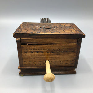 Mid Century Carved Wood Cigarette Box and Mechanic Bird Dispenser Cigarette box Vintage 