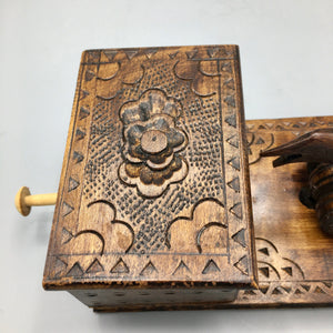 Mid Century Carved Wood Cigarette Box and Mechanic Bird Dispenser Cigarette box Vintage 