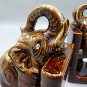 Mid Century Elephant Bookends Glazed Ceramic Bookend Vintage 