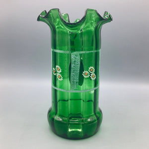 Mid Century Hand Blown Green Glass Pitcher Jug Vintage 