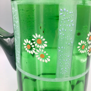 Mid Century Hand Blown Green Glass Pitcher Jug Vintage 