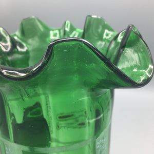 Mid Century Hand Blown Green Glass Pitcher Jug Vintage 