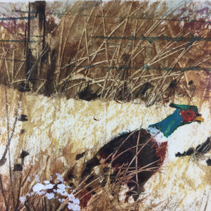 Miniature Gouache Painting of Pheasant Birds Signed Painting Vintage 