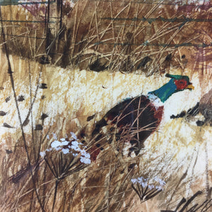 Miniature Gouache Painting of Pheasant Birds Signed Painting Vintage 
