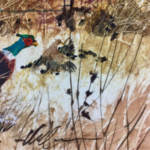 Miniature Gouache Painting of Pheasant Birds Signed Painting Vintage 