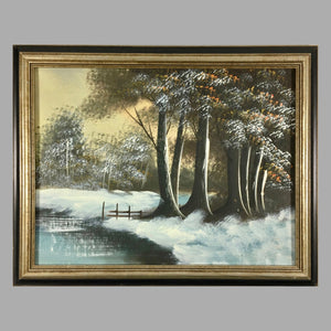 Original Oil on Canvas Painting of a Winter Landscape Painting Vintage 