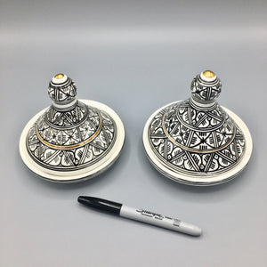 Pair of Artisan Tunisian Mini Tagine Pots Glazed Ceramic Tagine Vintage 