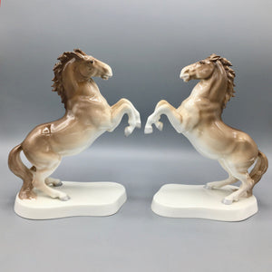 Pair of Noritake Porcelain Horses Figurines Nippon Toki Kaisha 1946 Figurine Vintage 