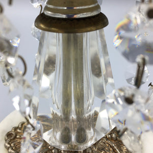 Pair of Vintage Candleholders Cast Metal and Crystal on Marble Base Candlestick Vintage 