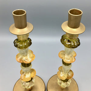 Pair of Vintage Candleholders Italian Hand Blown Glass Candlestick Vintage 