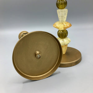 Pair of Vintage Candleholders Italian Hand Blown Glass Candlestick Vintage 