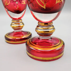 Pair of Vintage Hand Painted Bohemian Cranberry Glass Vases Vase Vintage 
