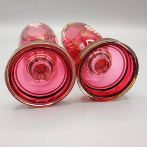 Pair of Vintage Hand Painted Bohemian Cranberry Glass Vases Vase Vintage 