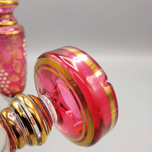 Pair of Vintage Hand Painted Bohemian Cranberry Glass Vases Vase Vintage 