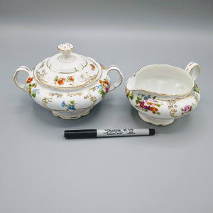 Porcelain Creamer and Sugar Bowl Set Czechoslovakia Victoria 1930s China Vintage 