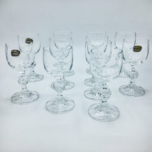 Set of 10 Bohemian Crystal Liquor Glasses with Ball Stems Barware Vintage 