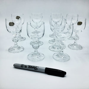 Set of 10 Bohemian Crystal Liquor Glasses with Ball Stems Barware Vintage 