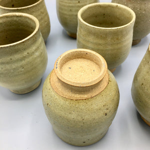 Set of 7 Teruo Hara Tea Bowls Japanese Glazed Ceramic Cup Vintage 