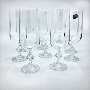 Set of 8 Bohemian Crystal Champagne Flutes with Ball Stems Barware Vintage 