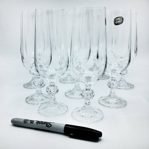 Set of 8 Bohemian Crystal Champagne Flutes with Ball Stems Barware Vintage 