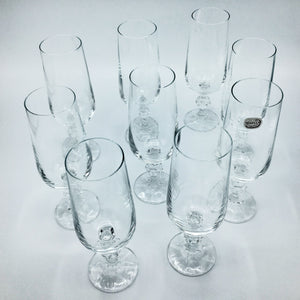 Set of 8 Bohemian Crystal Champagne Flutes with Ball Stems Barware Vintage 