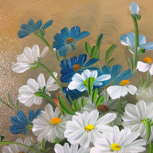 Still Life Painting of Daisies Oil on Canvas by R. Campton Painting Vintage 