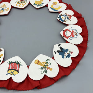 Vintage Christmas Holiday Wreath Folk Art 12 Hand Painted Hearts Wreath Handmade 