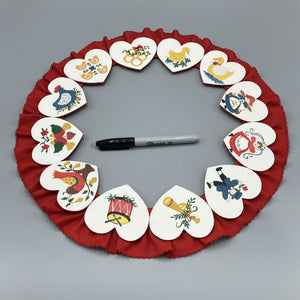 Vintage Christmas Holiday Wreath Folk Art 12 Hand Painted Hearts Wreath Handmade 