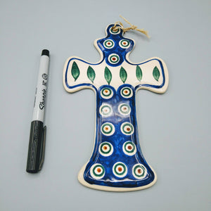 Vintage Glazed Ceramic Cross Polish Artisan Boleslawiec Pottery Cross Vintage 