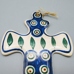 Vintage Glazed Ceramic Cross Polish Artisan Boleslawiec Pottery Cross Vintage 