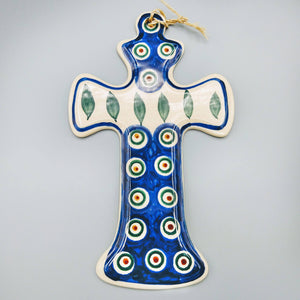 Vintage Glazed Ceramic Cross Polish Artisan Boleslawiec Pottery Cross Vintage 