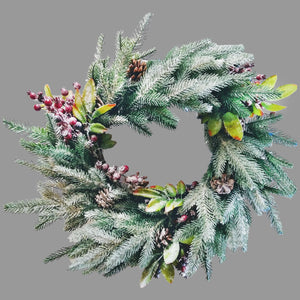 Vintage Holiday Art Wreath Cranberry in Snow Wreath Handmade 