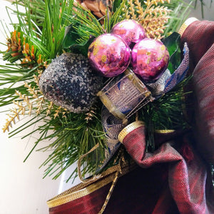 Vintage Holiday Art Wreath With Purple Bow Wreath Handmade 