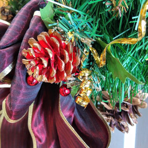 Vintage Holiday Art Wreath With Purple Bow Wreath Handmade 