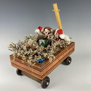 Vintage Holiday Ikebana Wooden Wagon and Christmas Bunnies Wagon Handmade 