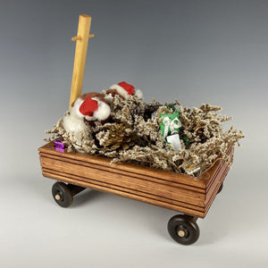 Vintage Holiday Ikebana Wooden Wagon and Christmas Bunnies Wagon Handmade 