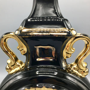 Vintage Lanshire Black Ceramic Gold Plated Lamp with Clock 1950s Lamp Vintage 