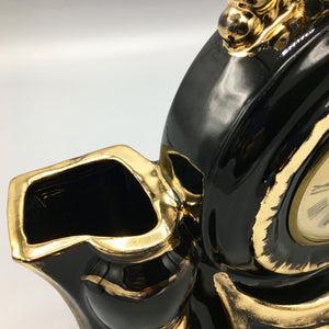 Vintage Lanshire Black Ceramic Gold Plated Lamp with Clock 1950s Lamp Vintage 