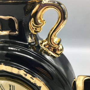 Vintage Lanshire Black Ceramic Gold Plated Lamp with Clock 1950s Lamp Vintage 