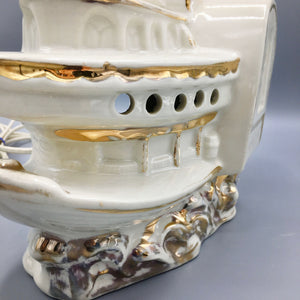 Vintage Lawrence Welk White Ceramic Gold Plated Lamp 1950s Lamp Vintage 