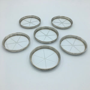 Vintage Set of 6 Coasters Etched Glass Sterling Silver Coaster Vintage 