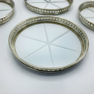 Vintage Set of 6 Coasters Etched Glass Sterling Silver Coaster Vintage 