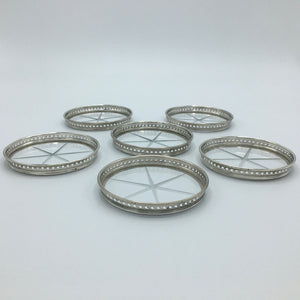 Vintage Set of 6 Coasters Etched Glass Sterling Silver Coaster Vintage 